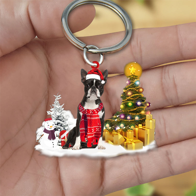 Boston Terrier Early Merry Christmas Acrylic Keychain Dog Keychain