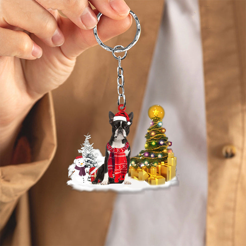 Boston Terrier Early Merry Christmas Acrylic Keychain Dog Keychain