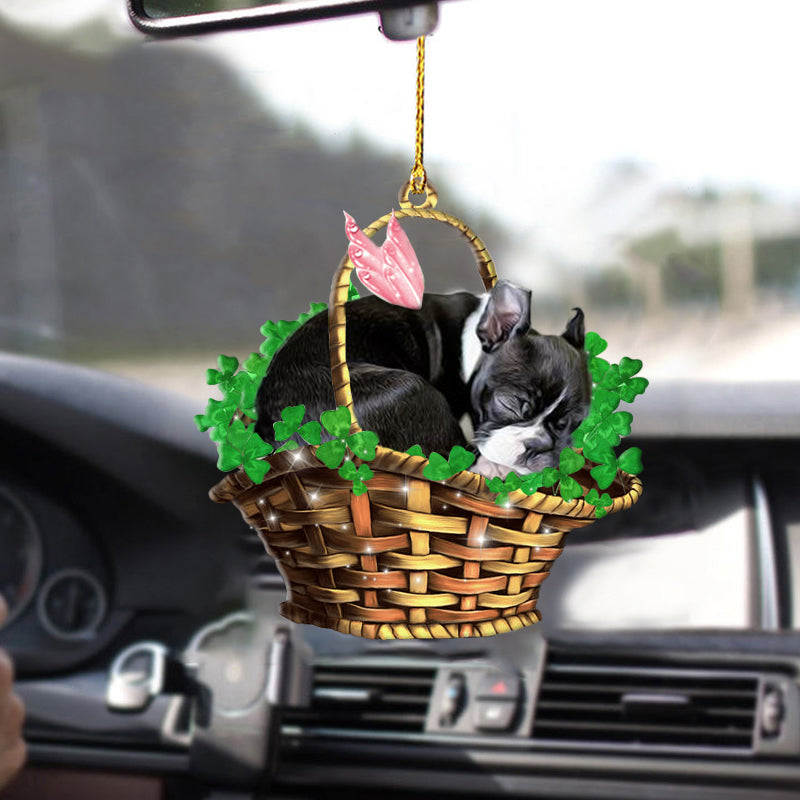 Boston terrier Sleeping Lucky Fairy Two Sided Cute Car Hanging Ornament