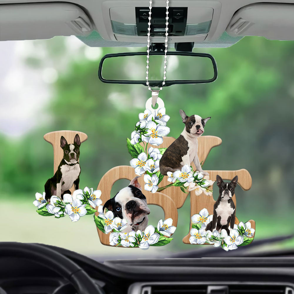 Boston Terrier Love Flowers Dog Lover Car Hanging Ornament Car Decor