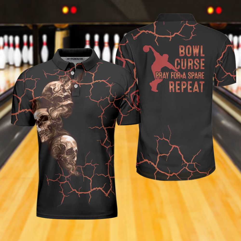 Bowl Curse Polo Shirt/ Skull Bowling Polo Shirt Design For Bowlers/ Spooky Halloween Bowling Gift Idea Coolspod