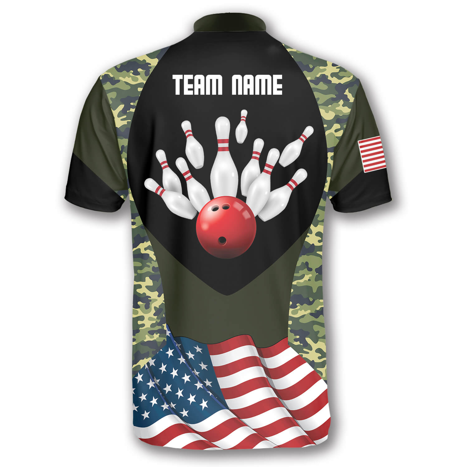 Strike Camouflage Waving Flag Custom Bowling Jerseys for Men/ Personalized Name Bowling Shirt