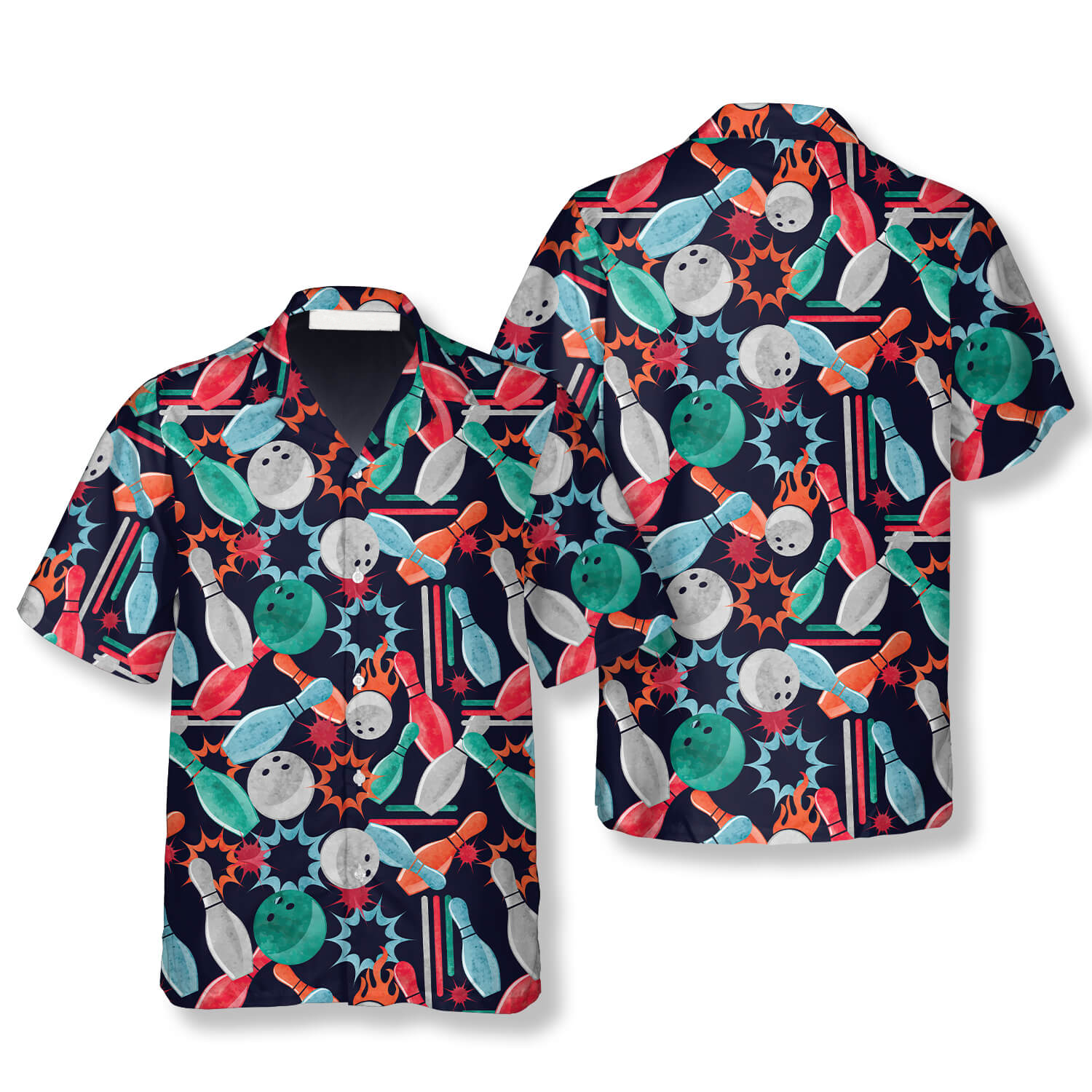Bowling Strike Watercolor Seamless Pattern Bowling Hawaiian Shirt/ Perfect Gift for Bowler