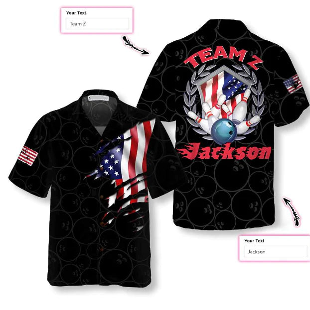 Bowling Team American Flag Personalized Hawaiian Shirt for Men and women