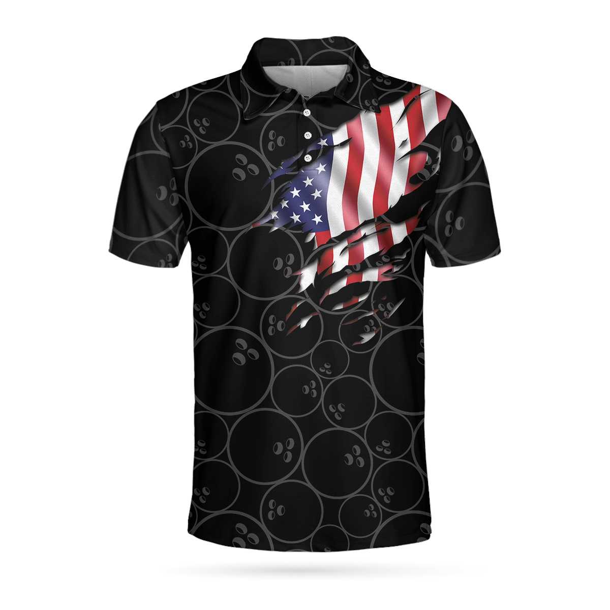 Bowling American Flag Short Sleeve Polo Shirt/ Bowling Ball Pattern Usa Flag Polo Shirt/ Bowling Team Uniform