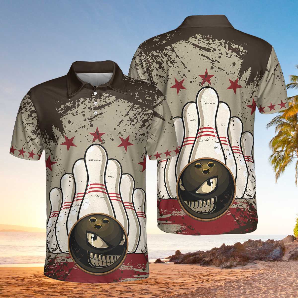 Bowling Ball Vintage Background Short Sleeve Polo Shirt/ Crazy Polo Shirt/ Best Bowling Shirt For Men Coolspod