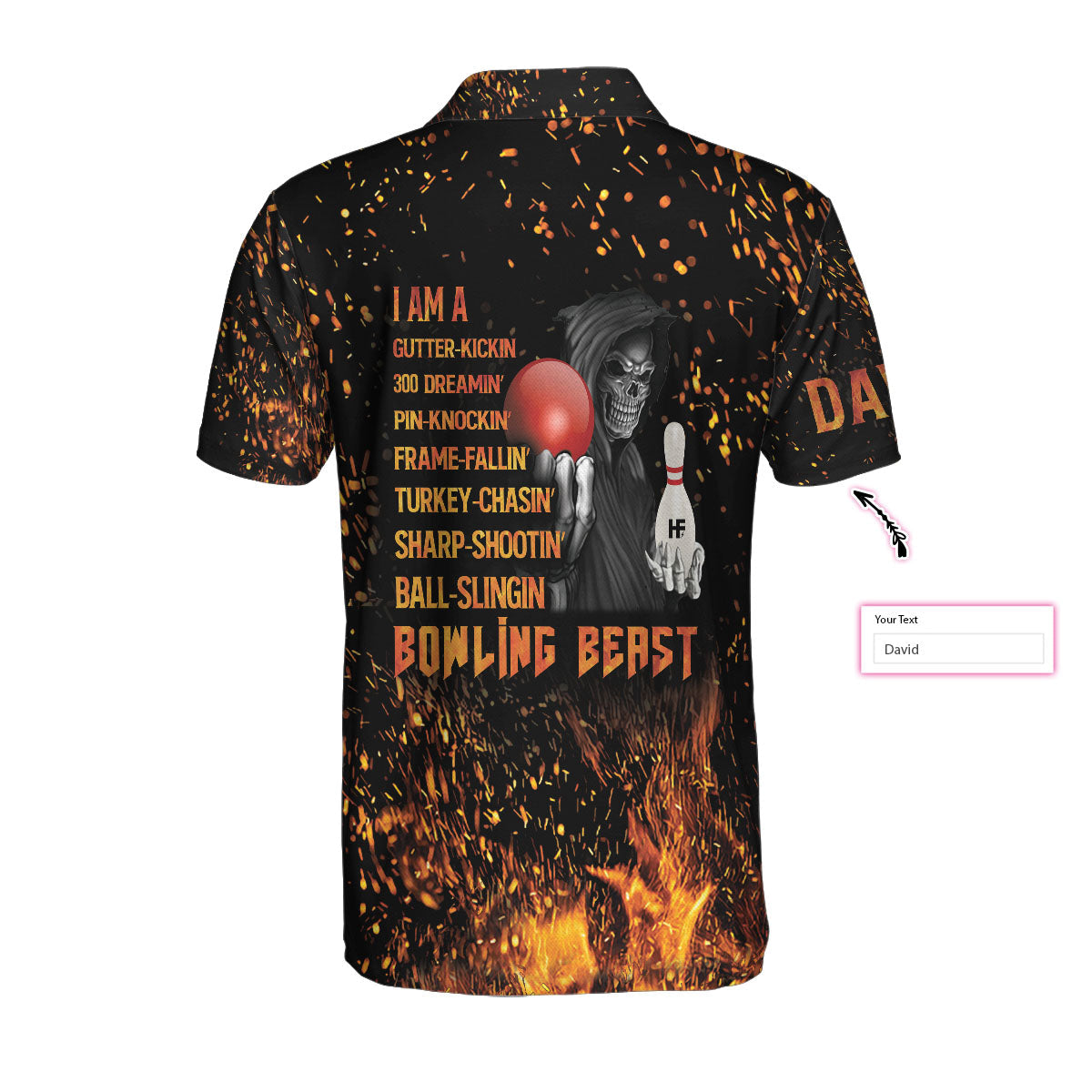 Bowling Beast Custom Polo Shirt/ Flame Pattern Bowling Shirt For Men/ Personalized Bowling Gift Idea Coolspod