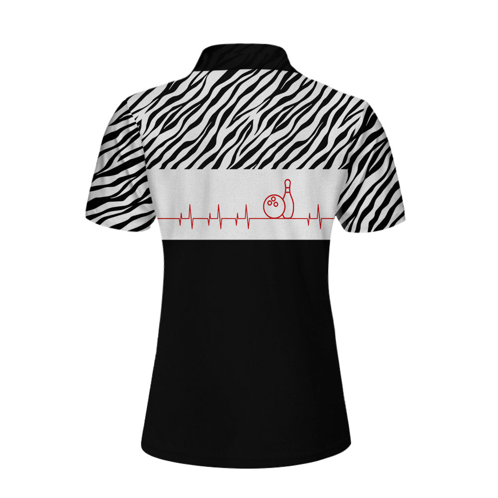 Bowling Heartbeat Zebra Pattern Short Sleeve Women Polo Shirt/ Bowling Shirt For Ladies Coolspod