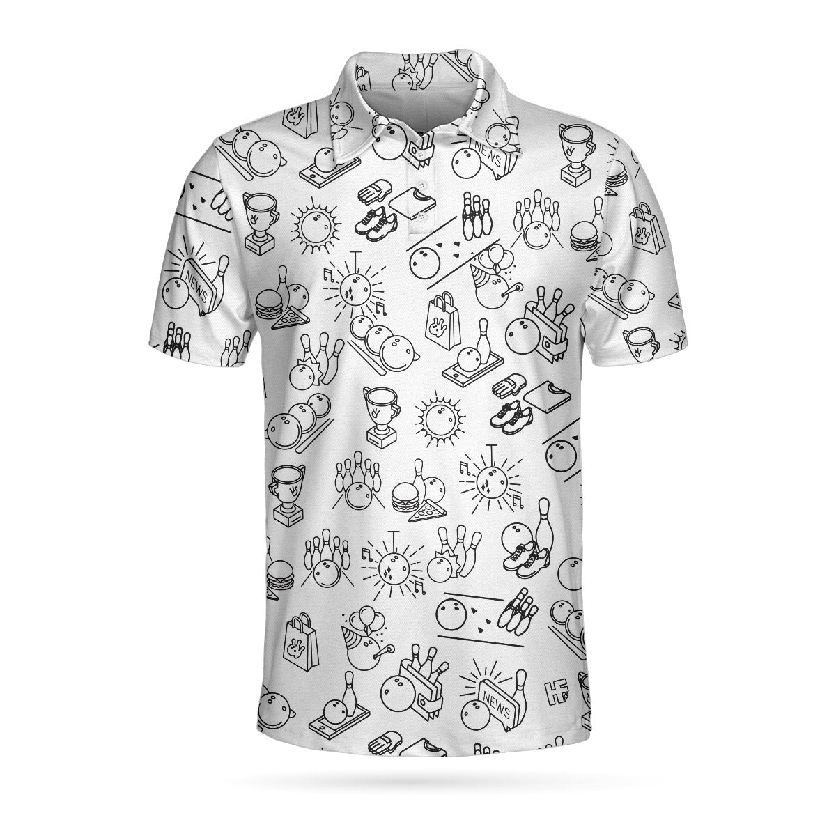 Bowling Icon Pattern Short Sleeve Polo Shirt/ Clip Art Polo Shirt/ Best Bowling Shirt For Men Coolspod
