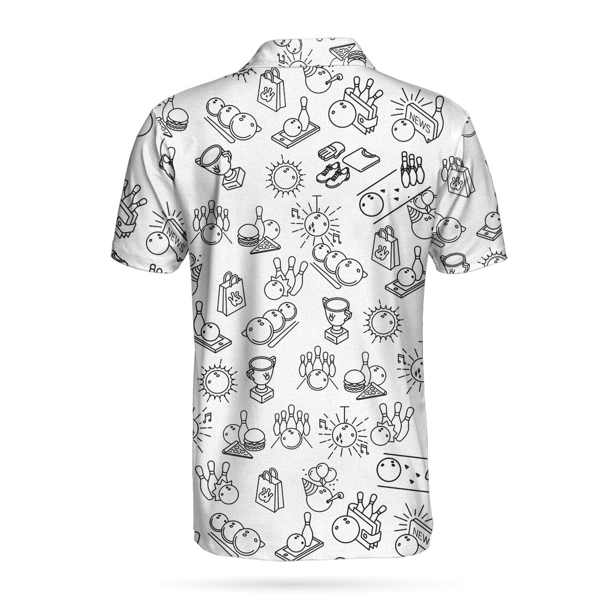 Bowling Icon Pattern Short Sleeve Polo Shirt/ Clip Art Polo Shirt/ Best Bowling Shirt For Men Coolspod