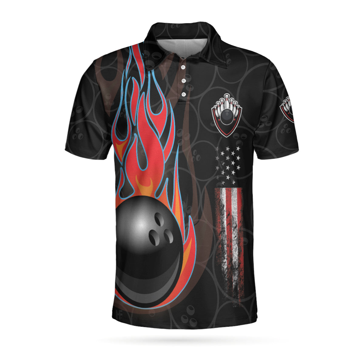 Bowling In Fire And American Flag Short Sleeve Polo Shirt/ Bowling Ball Polo Shirt/ Best Bowling Shirt For Men Coolspod