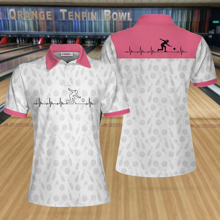 Bowling Is My Heart Bowling Short Sleeve Women Polo Shirt/ Bowling Balls And Pins Pattern Polo Shirt For Ladies Coolspod