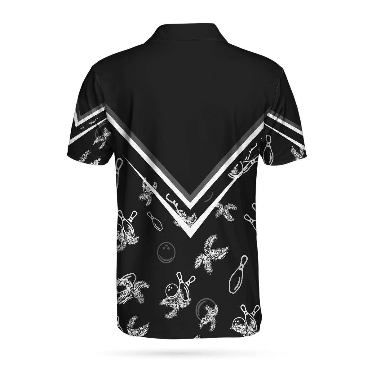 Bowling Monochrome Tropical Pattern Custom Polo Shirt/ Black Bowling Polo Shirt For Bowlers/ Personalized Gift Idea Coolspod
