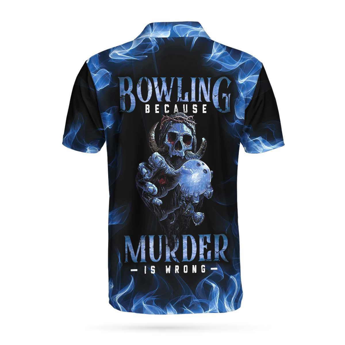 Bowling Murder Polo Shirt/ Blue Flame Pattern Bowling Polo Shirt/ Scary Skull Shirt Design For Halloween Coolspod