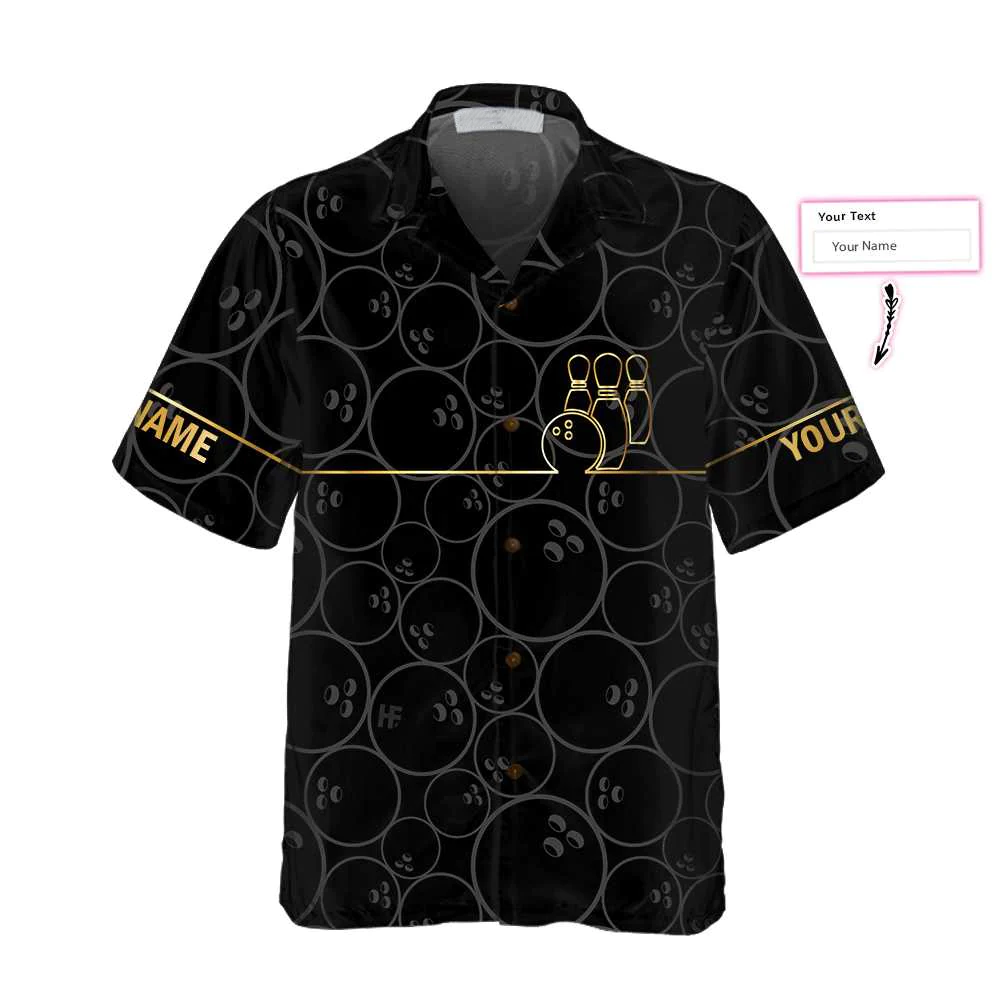 Bowling Pattern And Golden Custom Hawaiian Shirt/ Personalized Bowling Shirt For Men & Women