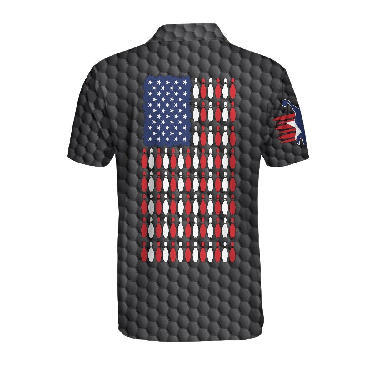 Bowling Pin American Flag Polo Shirt/ Black Ten Pin Bowling Polo Shirt/ Bowling Gift Idea For Bowlers Coolspod