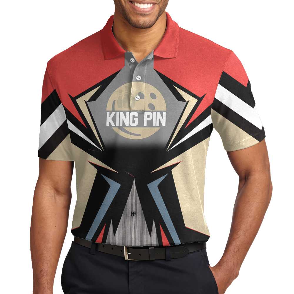 Bowling Red King Pin Custom Polo Shirt/ Colorful Personalized Bowling Polo Shirt With Name/ Custom Bowling Gift Coolspod