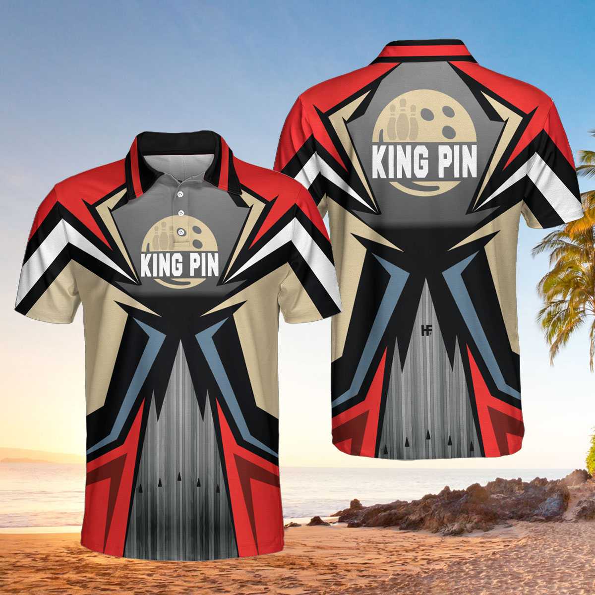 Bowling Red Kingpin Short Sleeve Polo Shirt/ Bowling Alley Polo Shirt/ Best Bowling Shirt For Men Coolspod