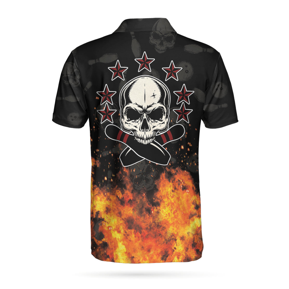 Bowling Skull And Monster Ball Short Sleeve Polo Shirt/ Skull Star Fire Polo Shirt/ Best Bowling Shirt For Men Coolspod