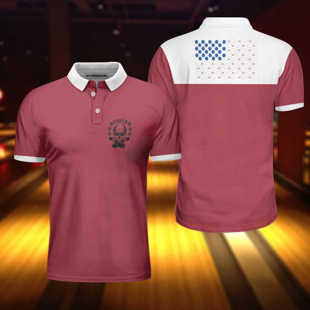 Bowling Skull Polo Shirt/ American Flag Bowling Shirt For Men/ Unique Bowling Apparel Coolspod