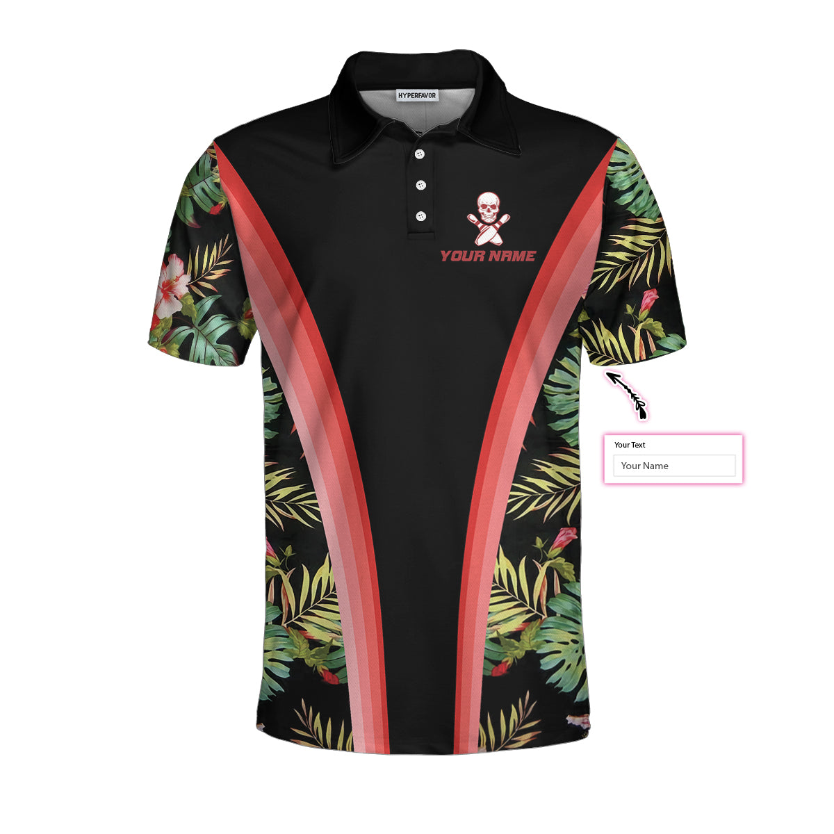 Bowling Skull Tropical Flower Custom Polo Shirt/ Skull Floral Bowling Shirt For Bowlers/ Cool Tropical Shirt Design Coolspod