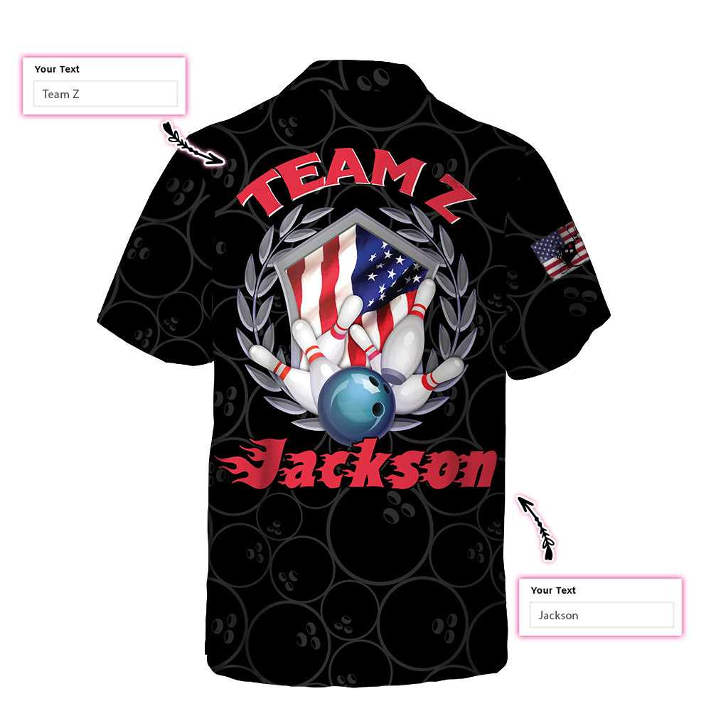 Bowling Team American Flag Custom Hawaiian Shirt/ Personalized Bowling Shirt For Men & Women/ Uniform Bowling Team Shirt