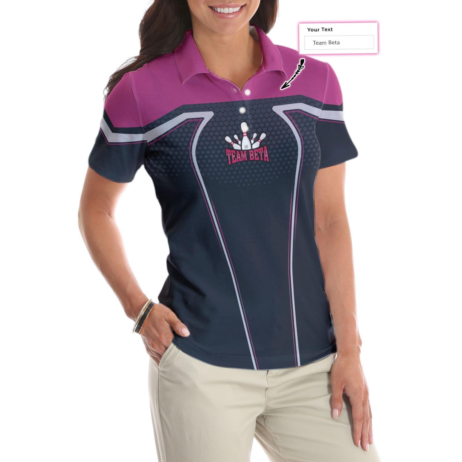 Bowling Team In Pink Custom Short Sleeve Women Polo Shirt/ Personalized Bowling Shirt For Ladies/ Custom Bowling Gift Idea Coolspod