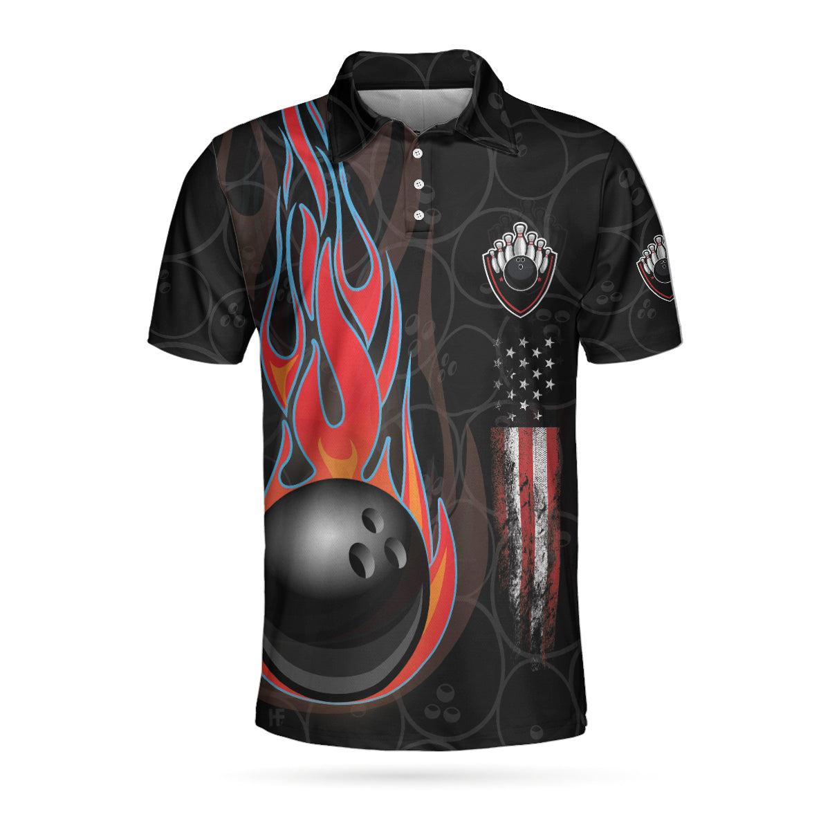 Bowling Team Skull Short Sleeve Custom Polo Shirt/ Personalized Skull American Flag Polo Shirt/ Bowling Shirt For Men Coolspod