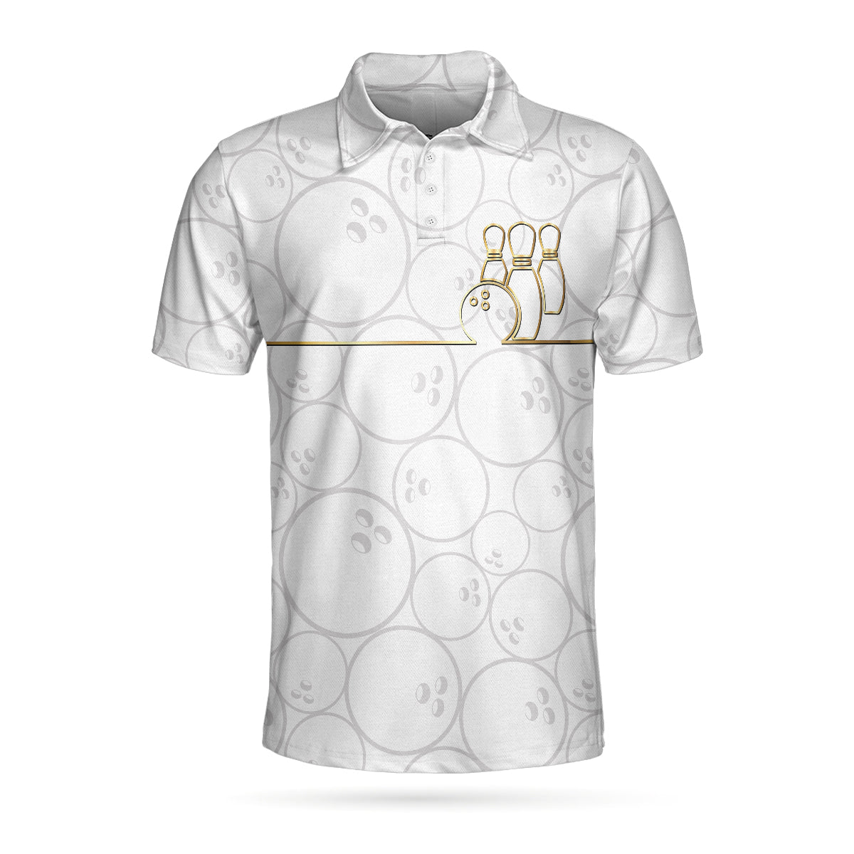 Bowling White And Golden Pattern Short Sleeve Polo Shirt/ Bowling Ball Pattern Polo Shirt/ Best Bowling Shirt For Men Coolspod
