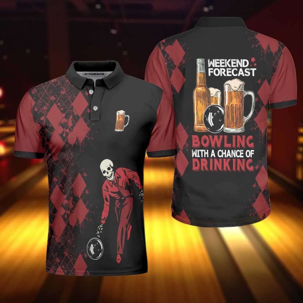 Bowling With A Chance Of Drinking Polo Shirt/ Red And Black Bowling Shirt For Men/ Bowling Beer Polo Shirt Coolspod