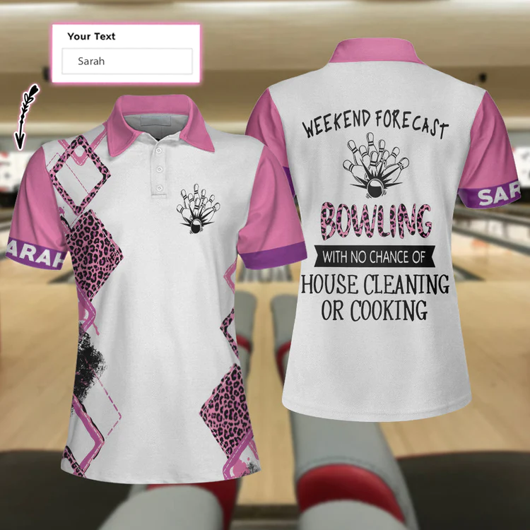 Bowling With No Chance Of House Cleaning Custom Short Sleeve Women Polo Shirt/ Pink Leopard Bowling Shirt Coolspod