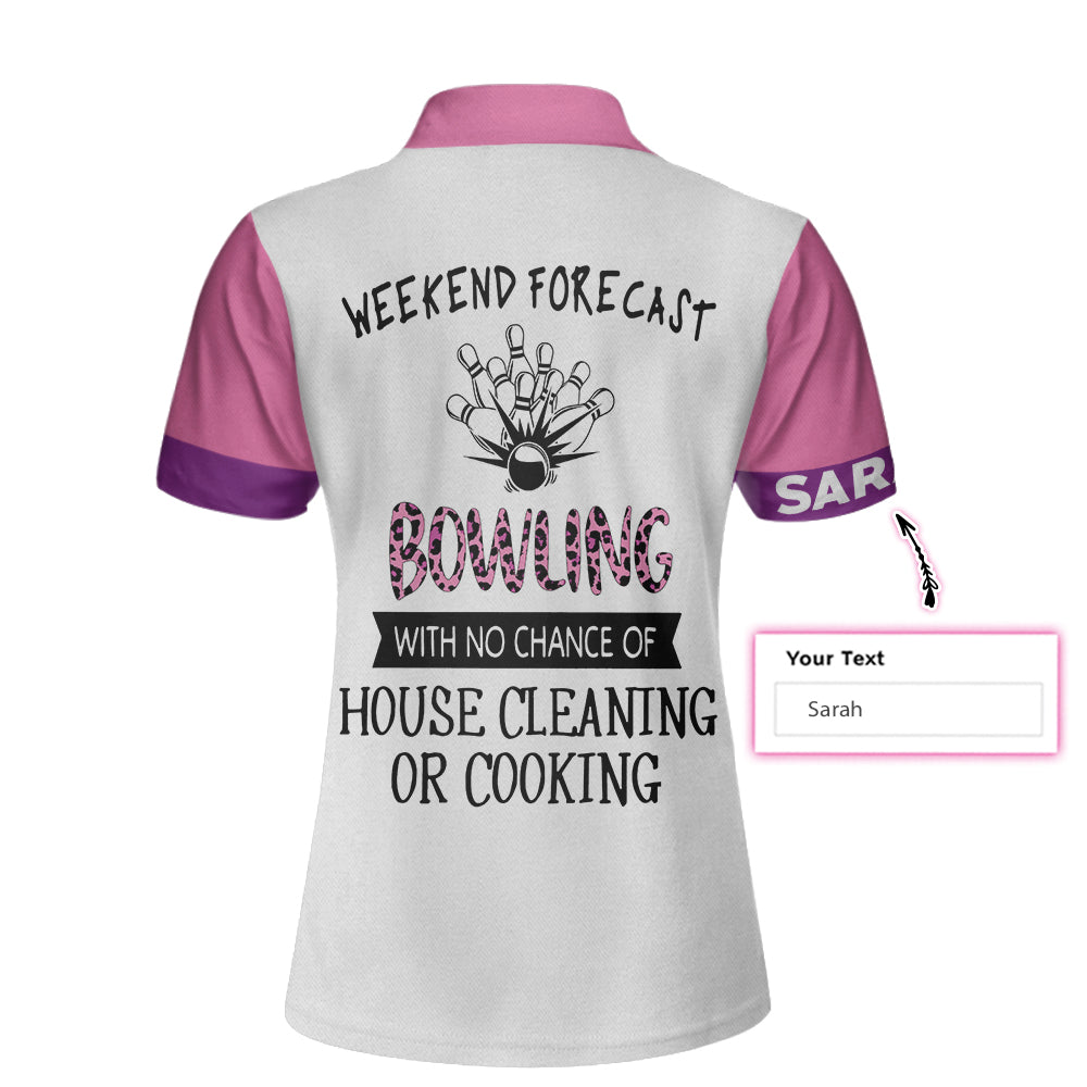 Bowling With No Chance Of House Cleaning Custom Short Sleeve Women Polo Shirt/ Pink Leopard Bowling Shirt Coolspod