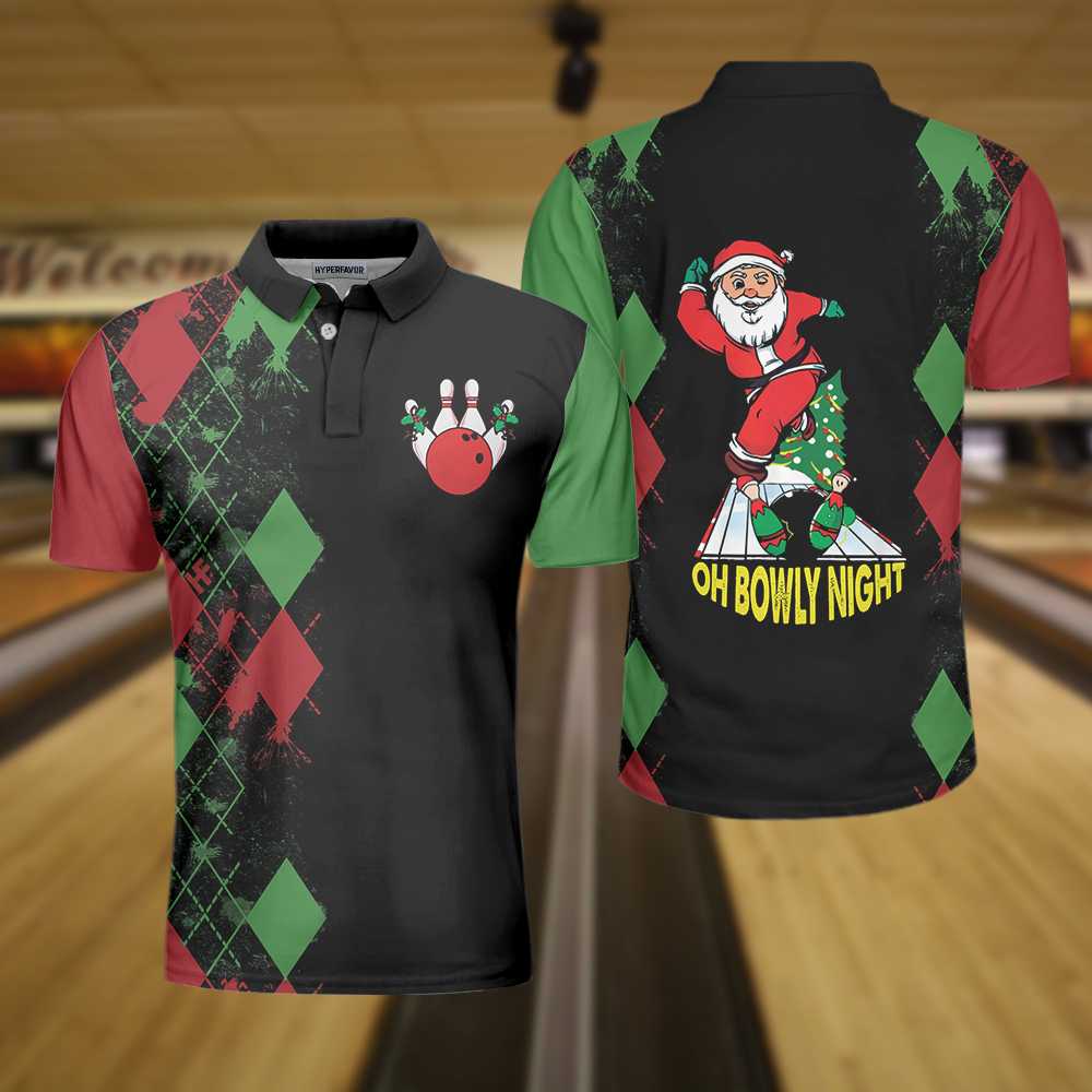 Bowly Night Polo Shirt/ Christmas Themed Polo Shirt Design/ Best Christmas Gift Idea For Bowling Lovers Coolspod