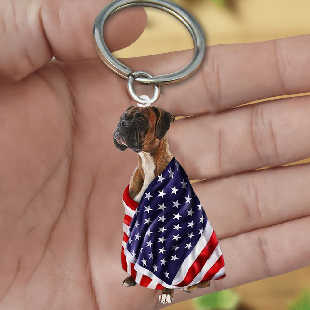 Boxer American Patriot Flag Acrylic Keychain Dog Independence Day Gifts