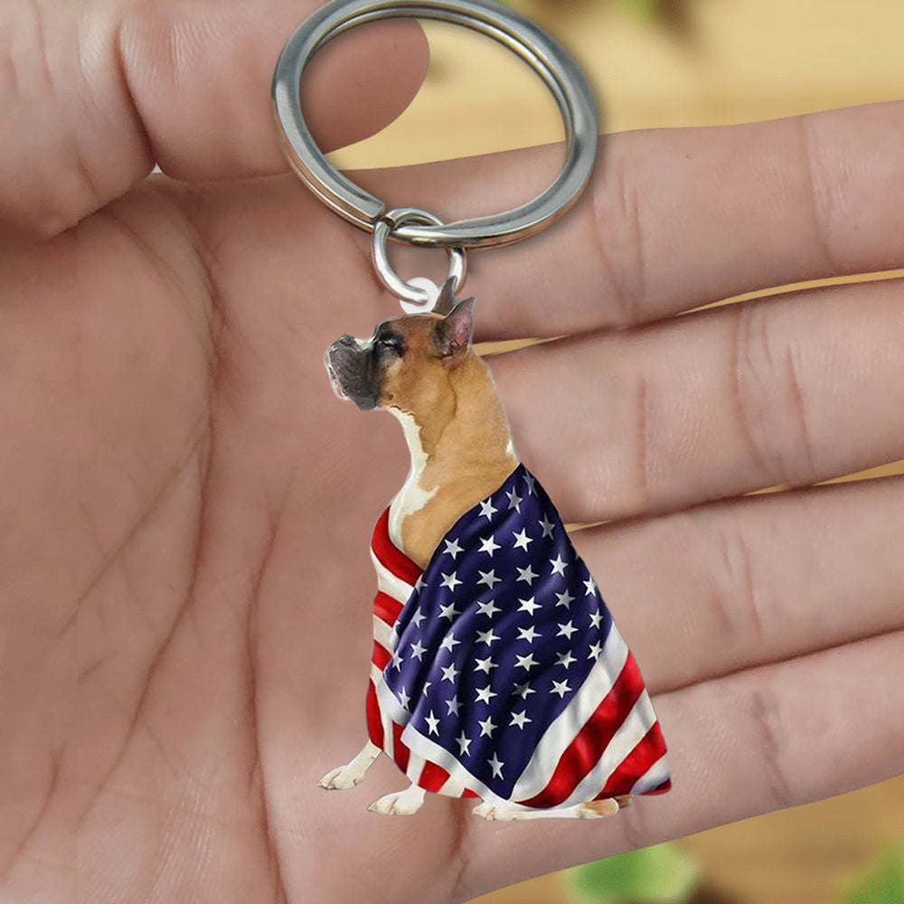 Boxer American Patriot Flag Acrylic Keychain USA Dog Keychain