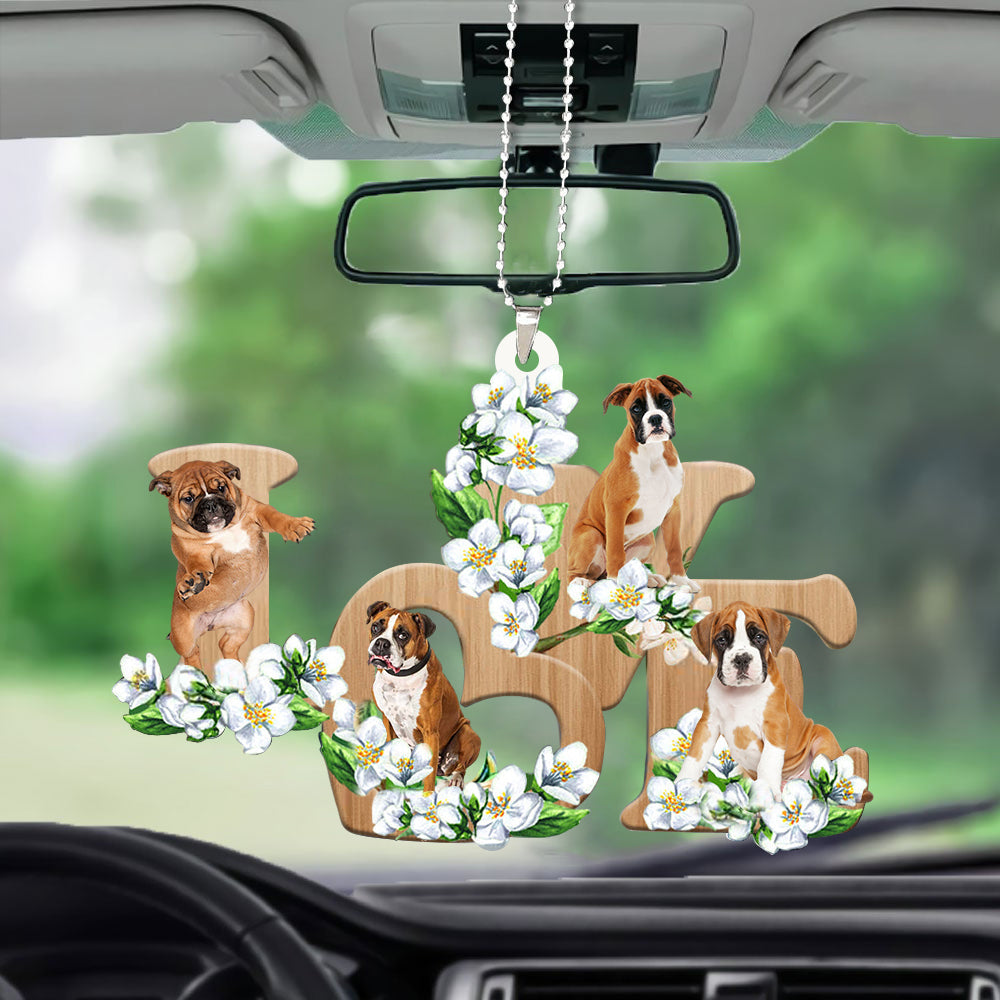 Boxer Love Flowers Dog Lover Car Hanging Ornament Car Decoration