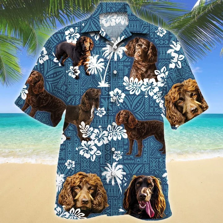 Boykin Spaniel Dog Keep The House Blue Tribal Pattern Hawaiian Shirt