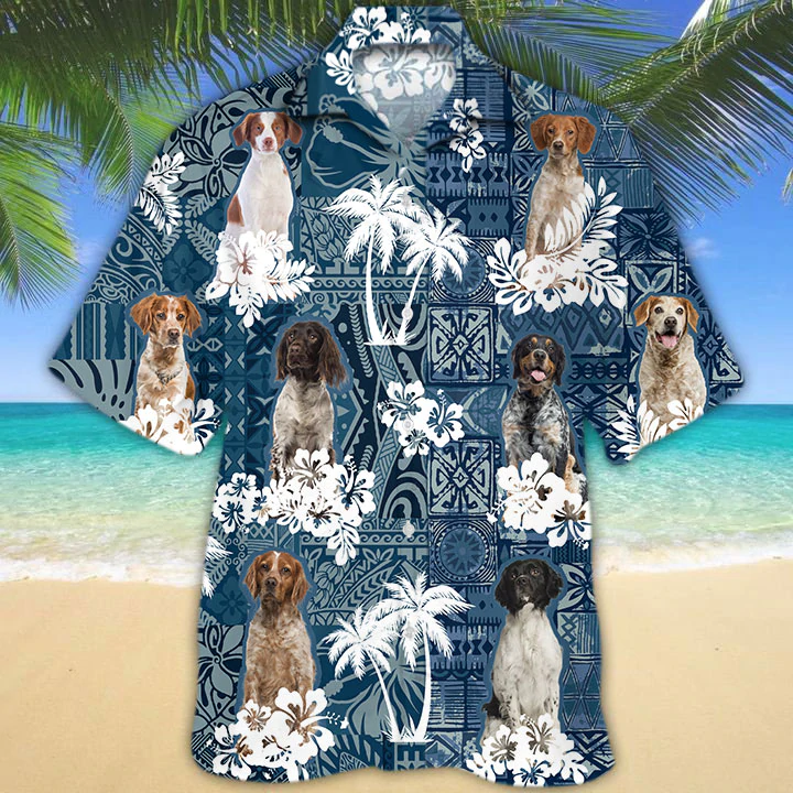 Brittany Hawaiian Shirt/ Men''s Hawaiian Shirt Button Down Short Sleeves/ gift for Dog lovers