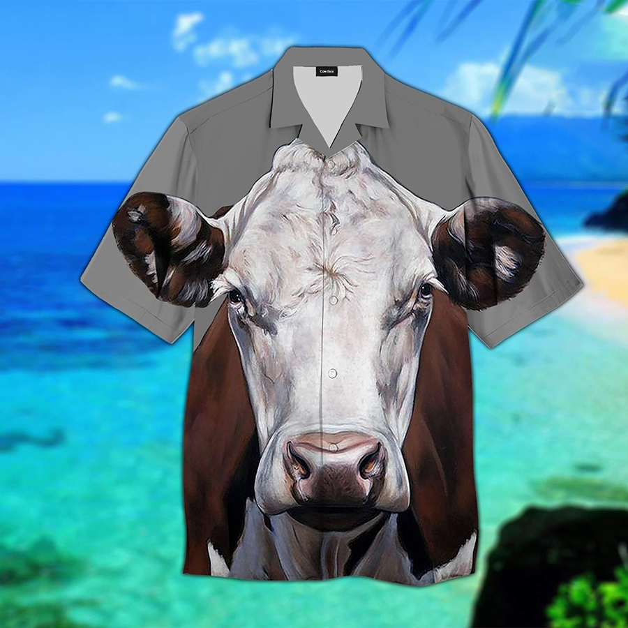 Brow Cow Face 3D Hawaiian shirt/ Gift for cow lovers