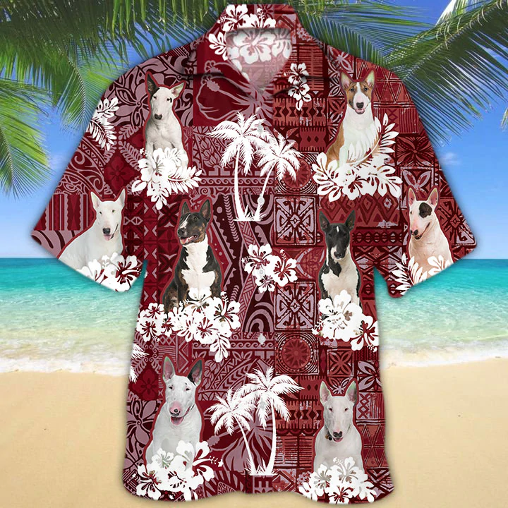 Bull Terrier Red Hawaiian Shirt/ Animal Summer Shirts/ Dog Lover Shirts/ Hawaiian Shirt Men