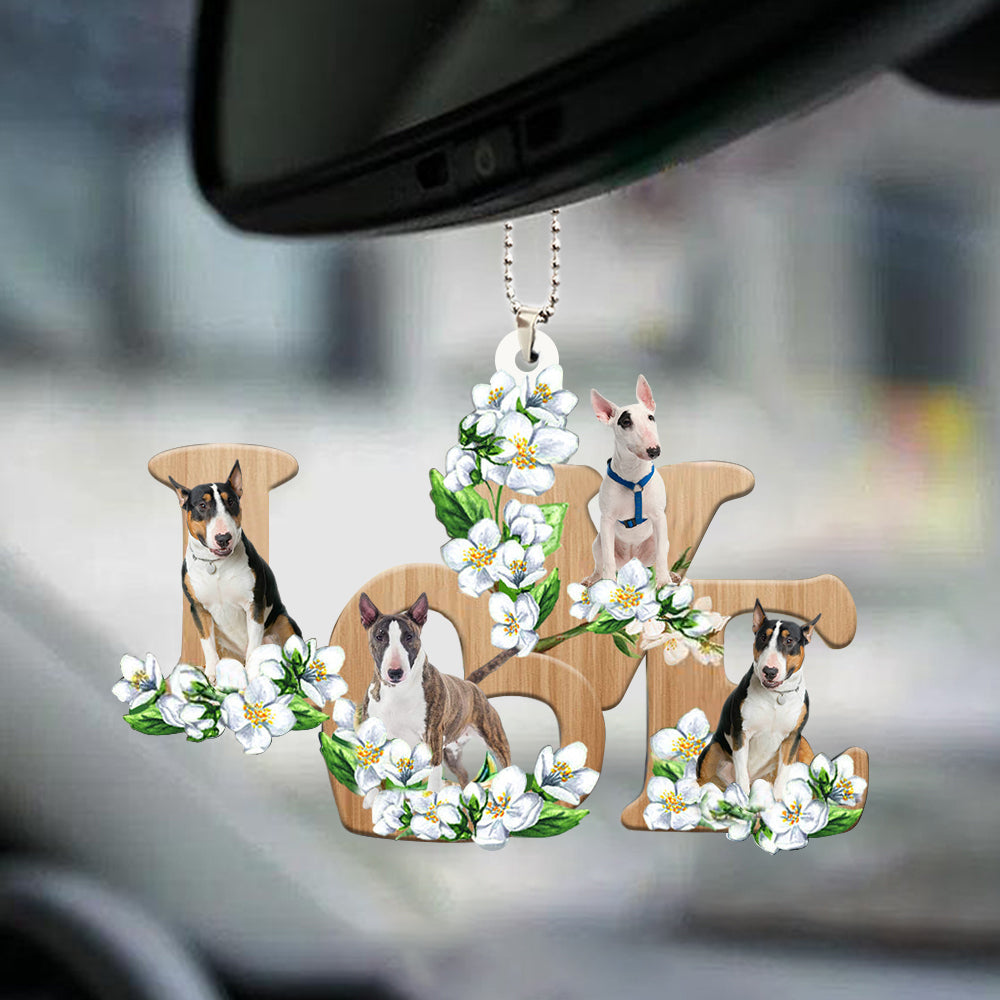 Cute Bull Terrier Love Flowers Dog Lover Car Hanging Ornament