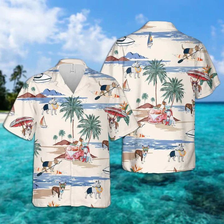 Bull Terrier Summer Beach Hawaiian Shirt/ Hawaiian Shirts for Men/ Hawaiian Shirts for Men/ Aloha Beach Shirt