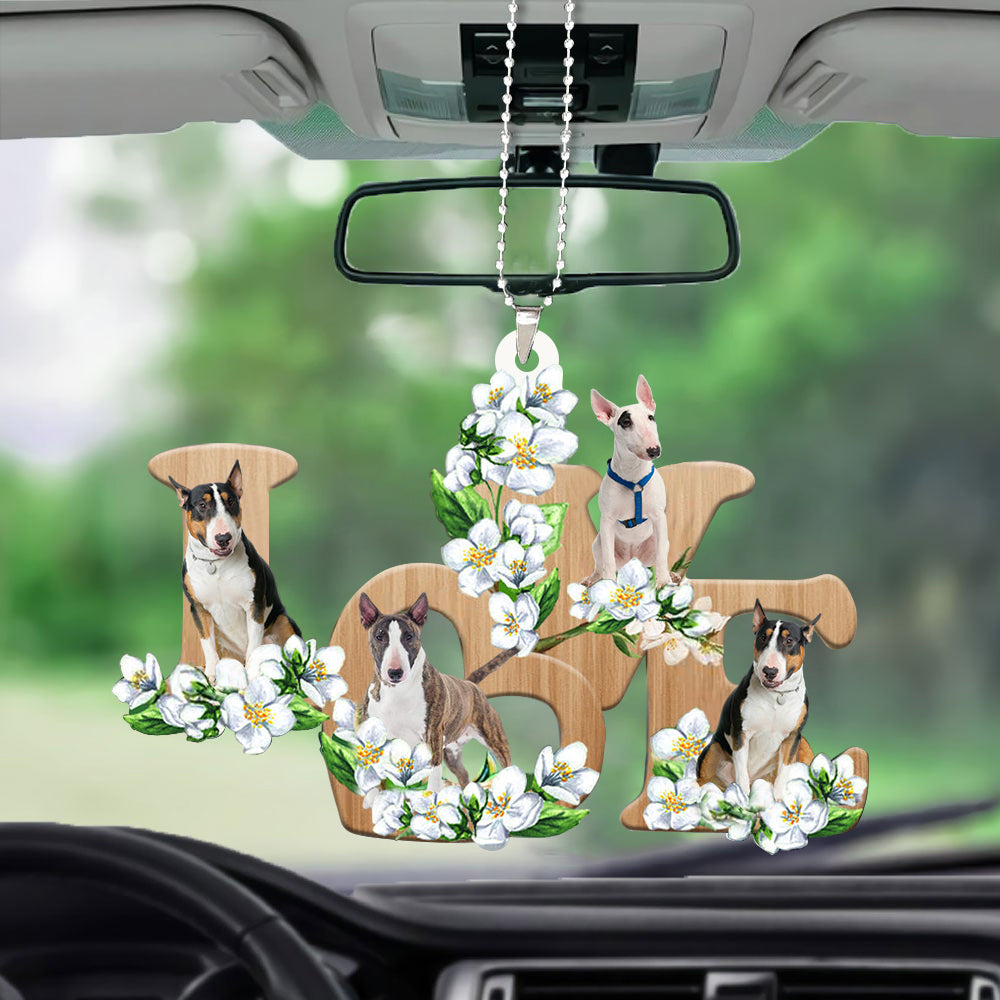 Cute Bull Terrier Love Flowers Dog Lover Car Hanging Ornament