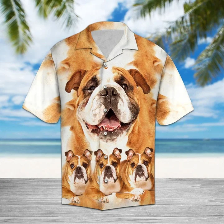 Bulldog Great Dog Portrait Gift For Dog Lovers Hawaiian Shirt/ Short Sleeve Hawaiian Aloha Shirt for men and women