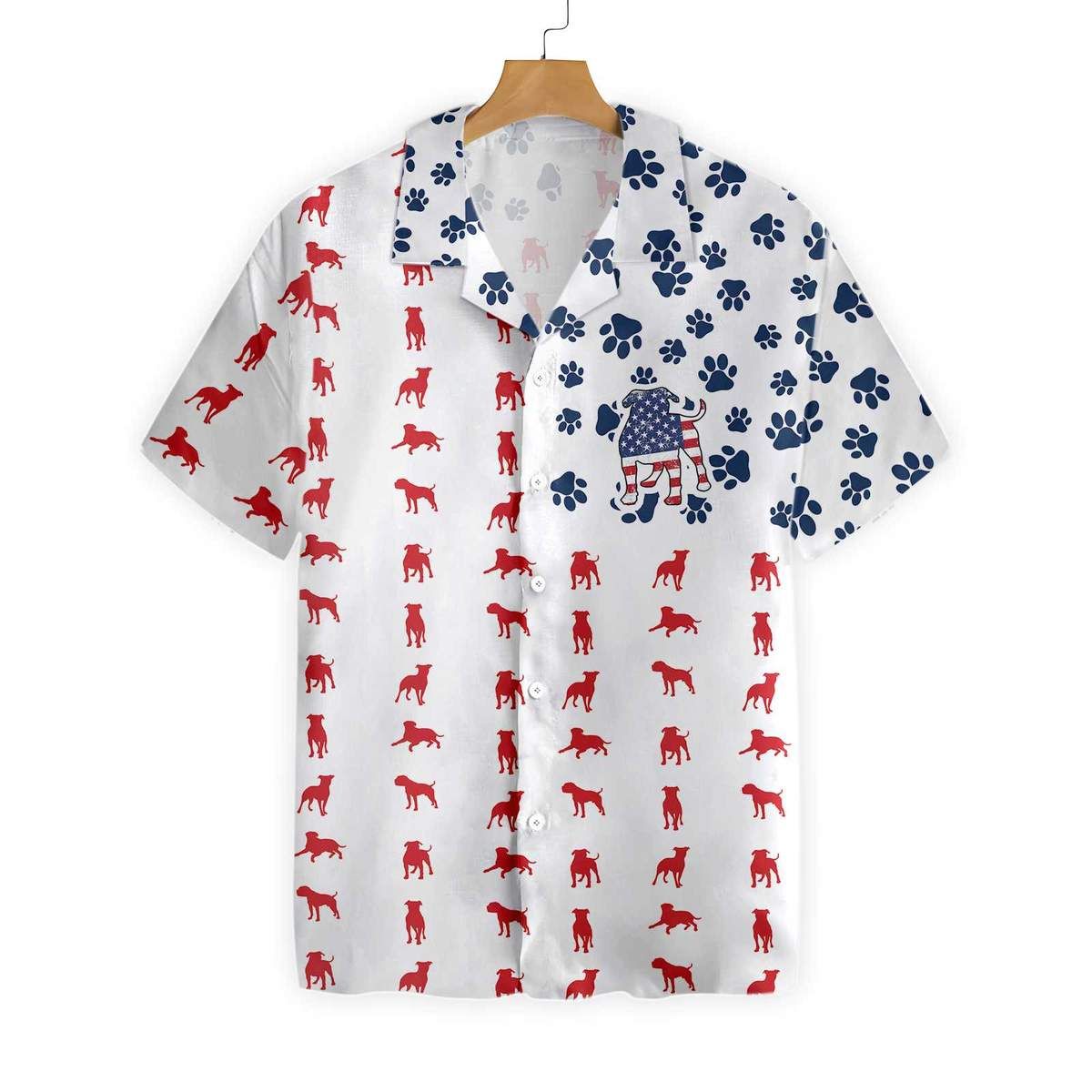 Bulldogs American Flag Hawaiian Shirt for Men/ Bulldogs Summer Hawaiian Shirt/ Dog Lover Shirts