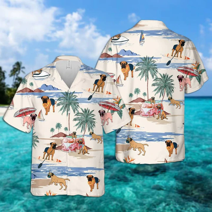 Bullmastiff Summer Beach Hawaiian Shirt/ Hawaiian Shirts for Men Short Sleeve Aloha Beach Shirt