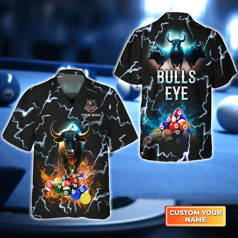 Bulls Eye Billiard Team Pool 8 Ball Personalized Name Hawaiian Shirt