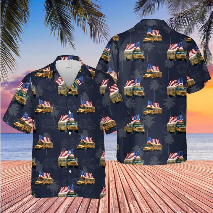 Men''s school Bus Hawaiian Shirt/ Summer Gift for Driver Dad/ Grandpa