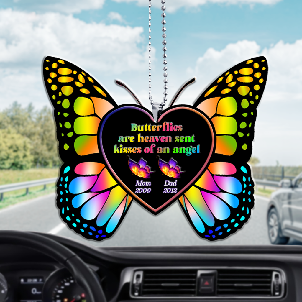 Personalized Memorial Ornament Butterflies Are Heaven Sent Kisses Of An Angel Lost Mom Dad Car Hanging Ornament