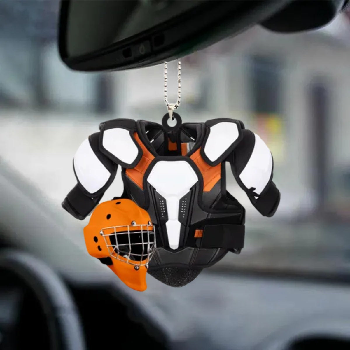 Personalized Hockey Helmet and Shoulder Pads Flat Acrylic Car Hanging Ornament/ Hockey Car Ornament